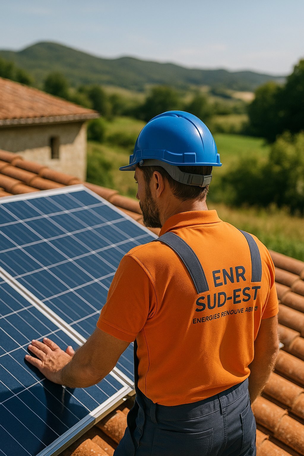 Technicien ENR Sud-Est effectuant la maintenance des installations photovoltaïques et pompes à chaleur dans le Var